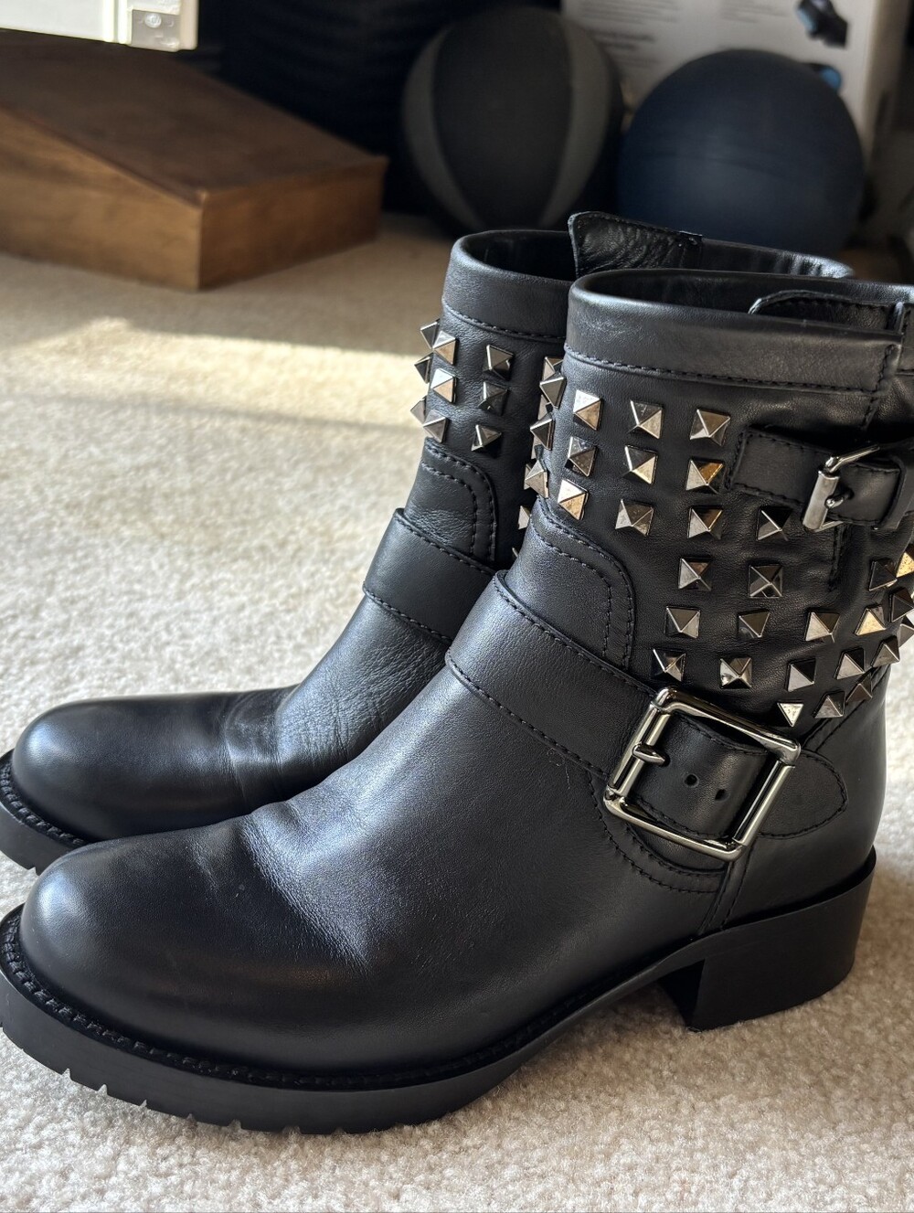 Valentino Rock Stud Moto Boot Size 36